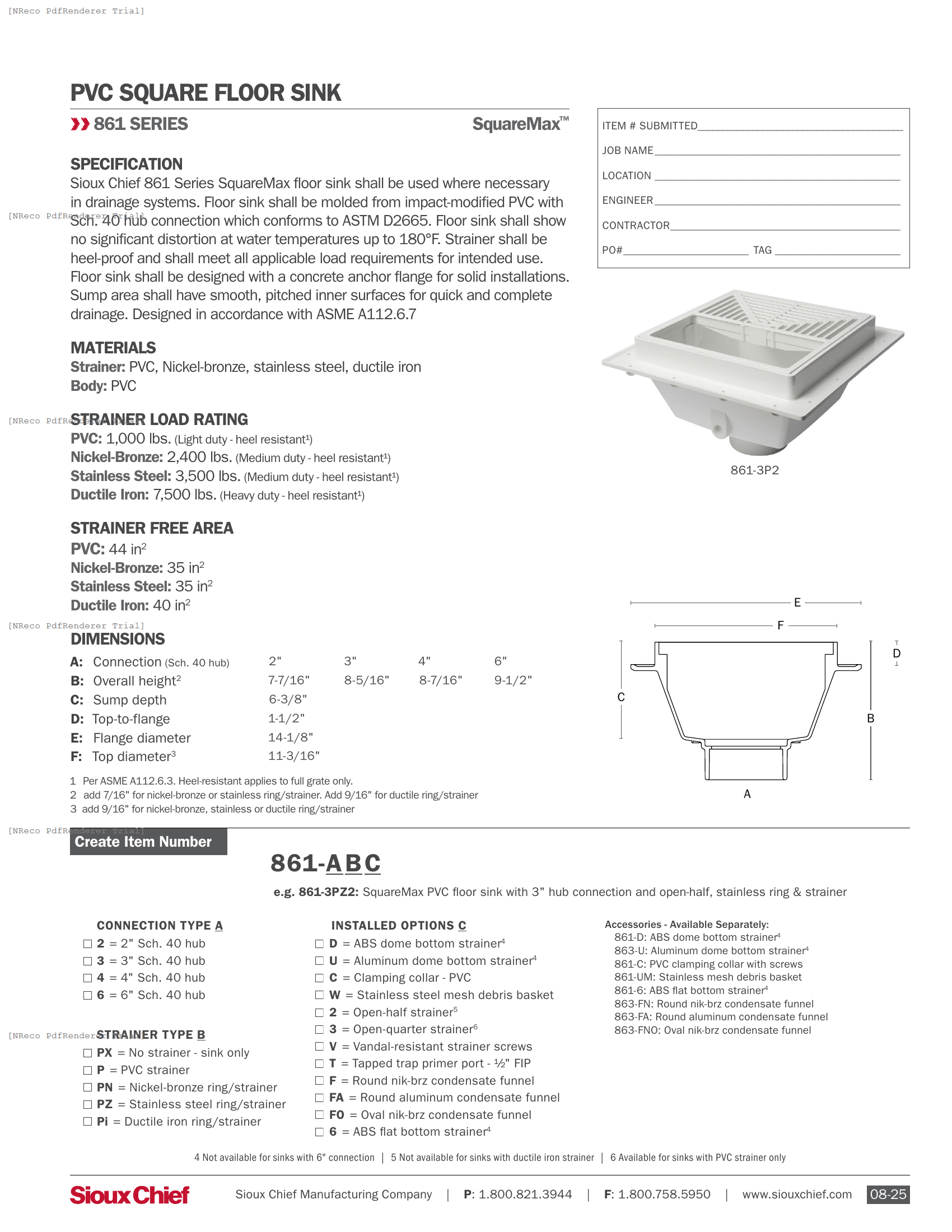 861 SERIES - SQUAREMAX SQUARE FLOOR SINK - SPEC SHEET.PDF Specification Document